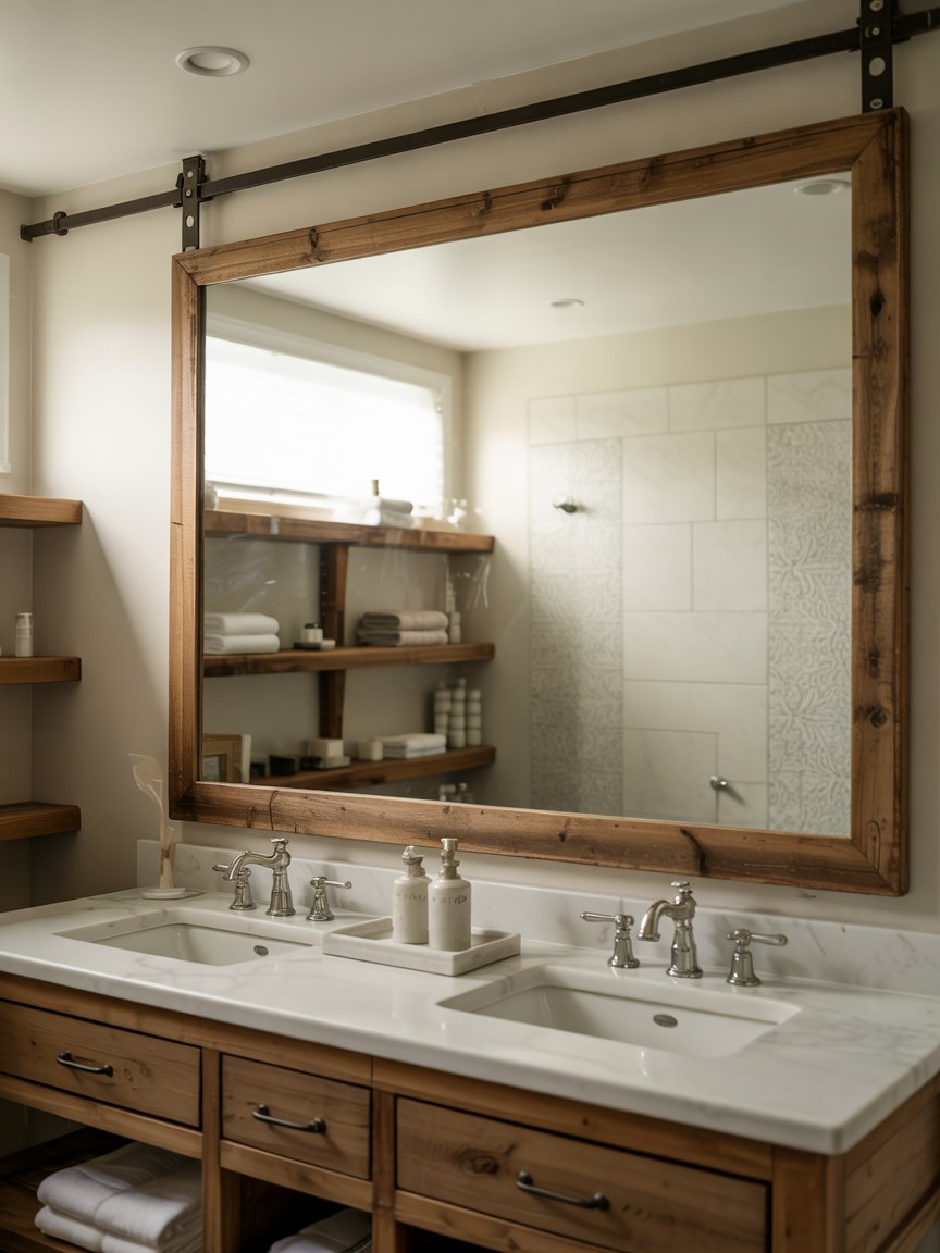 Rustic Barn Door Mirror Bathroom Vanity Design Ideas