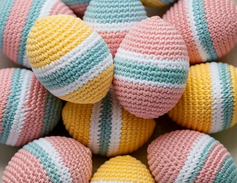 Crochet Easter Eggs in Pastel Stripes - Adorable Spring Table Decor Idea