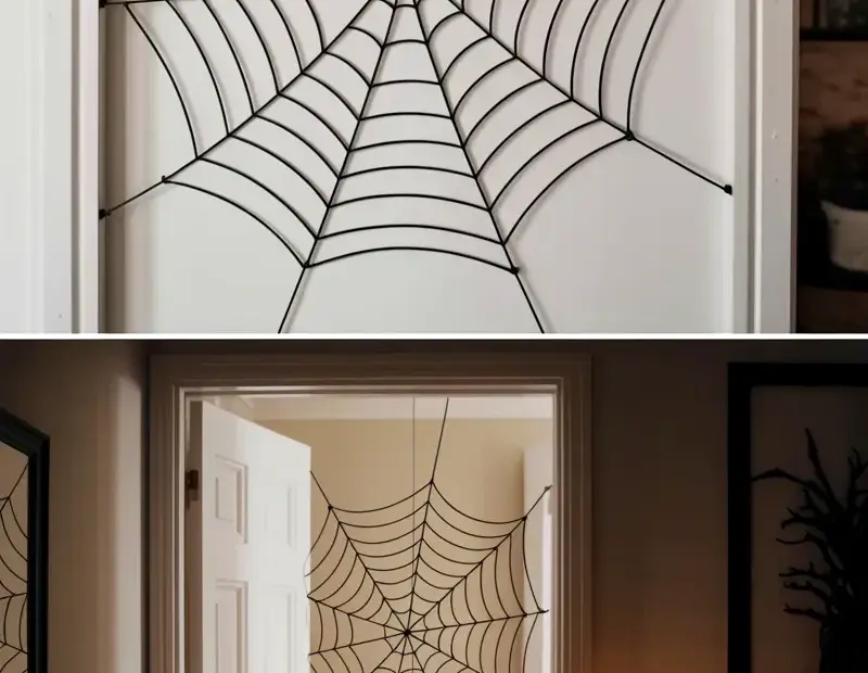 Geometric Halloween spider web decor for your hallway