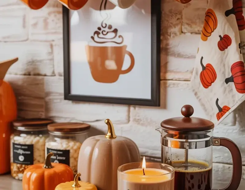How to Style a Cozy Autumn Kitchen with Orange Ceramic Mugs and Pumpkin Decor