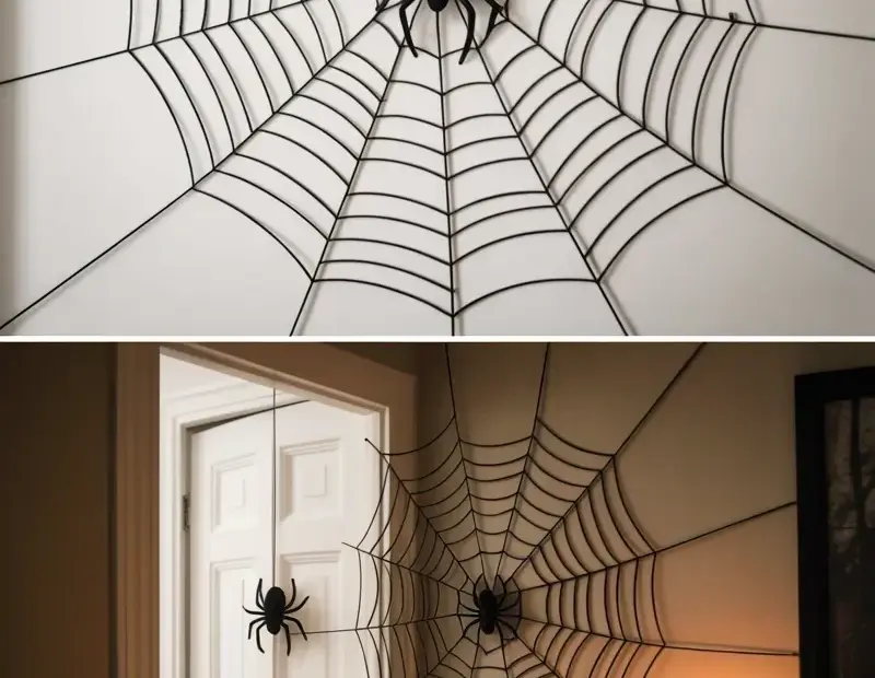 Halloween spider web wall decor - easy fake web for spooky hallway