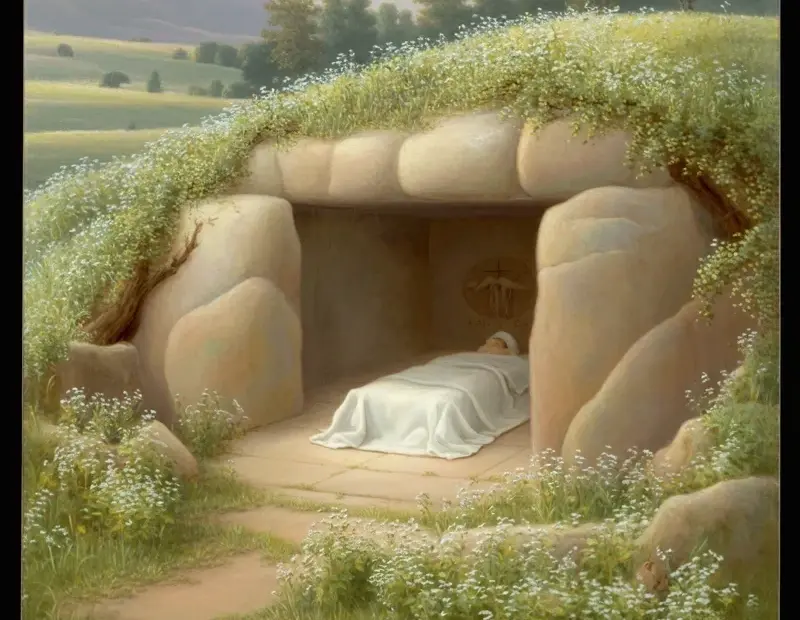 Easter Tomb Decor with Wildflowers | Peaceful Religious Art for Holiday Mantel