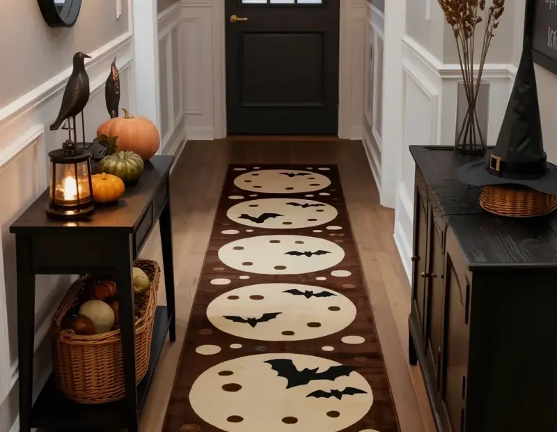 Budget Halloween Hallway Decor: Moon Bat Runner Rug Entryway