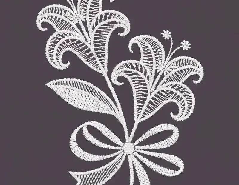 Lace Embroidery Pattern Before/After | White Lily Design on Gray Fabric